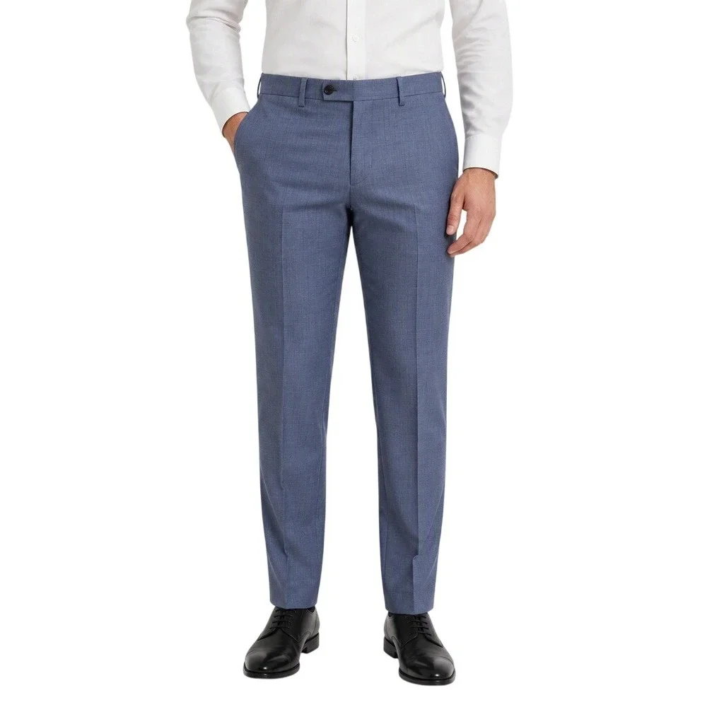 Banana Republic Mens Blue Gray Plaid Wool Pants 34x32 Office Quiet Luxury